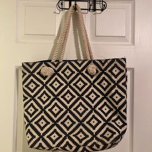 Geometric Black and Cream Tote Bag